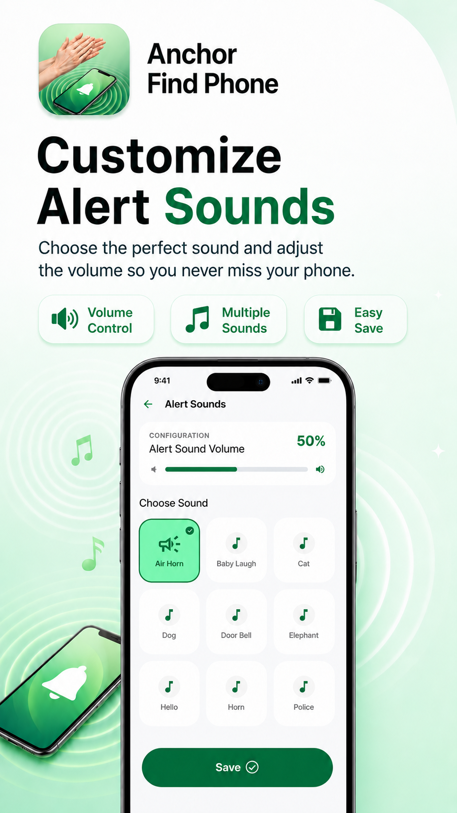 Anchor Find Phone alert sound customization poster.