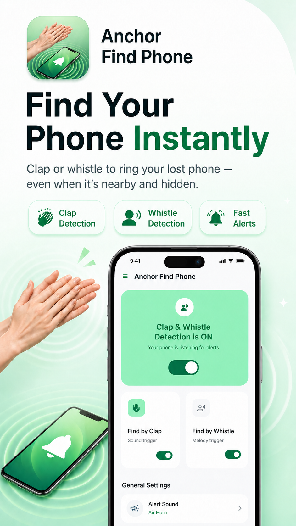 Anchor Find Phone instant phone recovery feature poster.