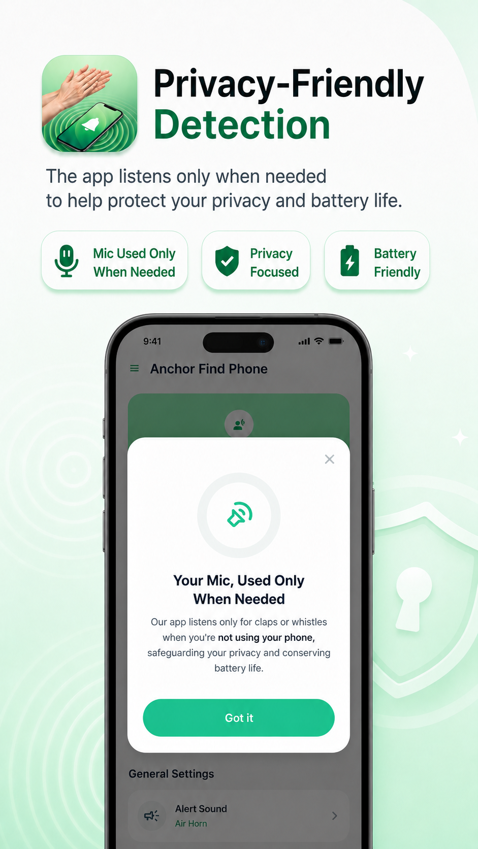 Anchor Find Phone privacy-friendly detection poster.