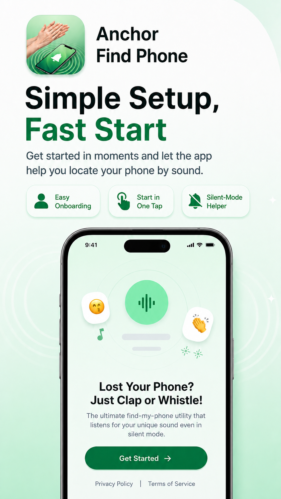 Anchor Find Phone simple setup and onboarding poster.